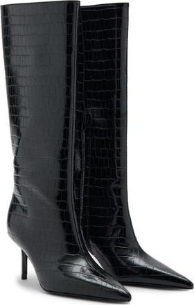 Mango Croc Embossed Knee High Pointed Toe Boot in Black at Nordstrom, Size 9.5Us