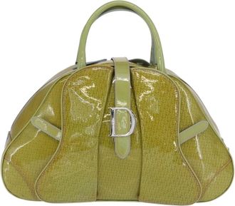 Dior Vintage Saddle Bowler Bag Patent Leather Green Patent_Leather Handbag (Pre-Owned)