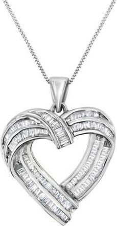 House of Brilliance Silver 7/8 cttw Baguette Diamond Heart Pendant Necklace in White at Nordstrom