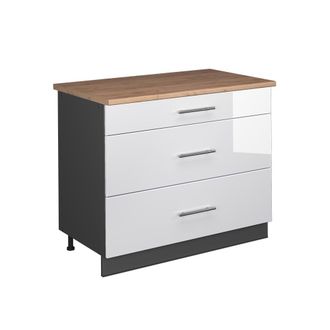 Vicco Mueble Bajo De Cocina Fame-line, Blanco Alto Brillo/antracita, 100 Cm, Et Roble, Vicco