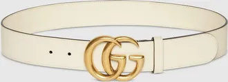 Gucci GG Marmont Wide Belt, White, Leather