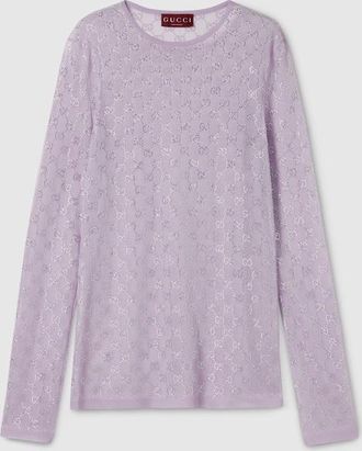Gucci Fine Silk T-shirt With GG Crystals, Purple, Ready-to-wear