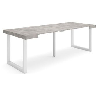 Skraut Home Mesa Consola Extensible, Mesa Comedor Plegable, 220, Para 10 Comensales, Patas Madera Maciza, Estilo Moderno, Gris Cemento - Skraut Home