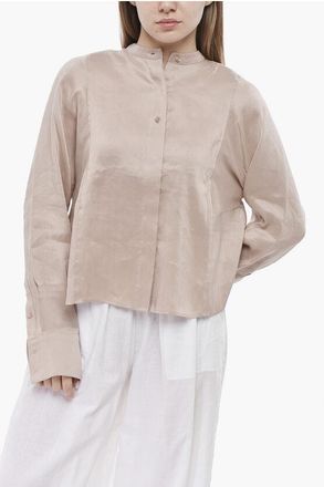Loulou Studio Linen And Silk Blouse SIARA With Korean Collar size S
