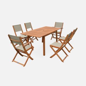 Sweeek Mesa De Jard&iacute;n De Madera Extensible, 6 Sillas