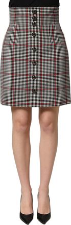 Dolce & Gabbana Womens Gray Checkered High Waist A-Line Mini Skirt Cotton Virgin Wool Nylon