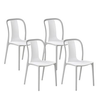 Beliani Conjunto De 4 Sillas De Jard&iacute;n Material Sint&eacute;tico Blanco Y Gris Apilables Sin Reposabrazos Patio Exterior Spezia