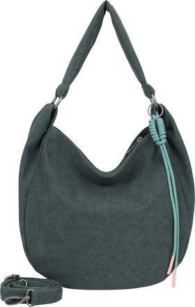 Fritzi Aus Preu&szlig;en Fritzi Sue01 Suede Jacky Soft Hobo Handbag Faux Leather Womens Shoulder Bag Festival City Vegan Suede Look Cord Pendant 31 x 29 x 12 cm - Anthracite -