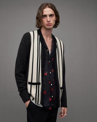 AllSaints Berkley Contrast Striped Open Cardigan