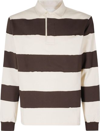 WOC Ivory Chocolate Striped Rugby Polo Shirt