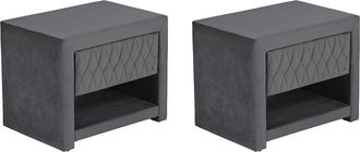 Vente-Unique Conjunto de 2 mesitas de noche - 1 caj&oacute;n y 1 estante - Terciopelo - Gris - DANIELE