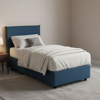 Dmora Dmora - Cama Individual Darut, Cama Contenedor Con Revestimiento De Tela, 100% Made In Italy, Apertura Lateral, Adecuado Para Colch&oacute;n Cm 80x190, Azul