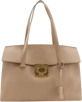 Ferragamo Pre-owned Gancini Calf Tote Bag - Dames - Vintage Handtas - Beige - ONE Size - Leer - Vintage