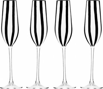 10 Strawberry Street Set Of 4 Black & White Stripe Glassware, Coupe