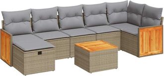 vidaXL Set De Sof&aacute;s De Jard&iacute;n Y Cojines 8 Piezas Rat&aacute;n Sint&eacute;tico Beige Vidaxl