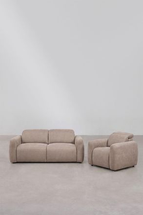 Sklum Conjunto De Sal&oacute;n Con Sof&aacute; De 2 Plazas Reclinable Y El&eacute;ctrico Y Sill&oacute;n Tapizado Peggy Sklum