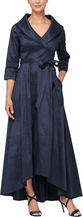 Alex Evenings Portrait Collar Faux Wrap Gown in Navy at Nordstrom, Size 12