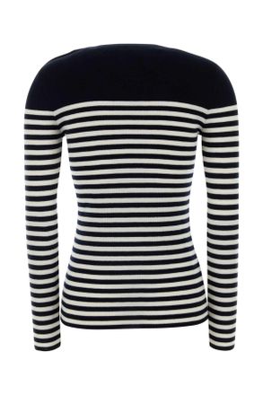 Prada Womens Embroidered Wool Sweater Blu+bianco Exterior: Virgin Maglieria