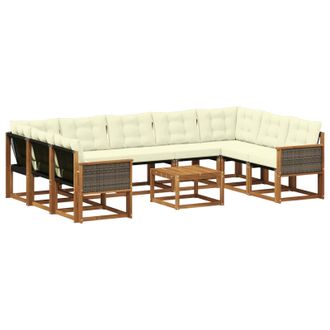 vidaXL Conjunto De Sof&aacute;s De Exterior Con Coj&iacute;n 10 Pcs Natural Y Crema Vidaxl