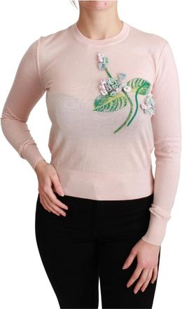 Dolce & Gabbana Luxe Floral Cashmere Pullover - Dames - Cashmere truien - Roze - 2XS - Kasjmier - Truien & Vesten