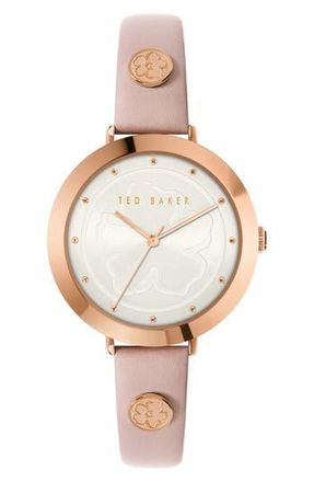 Ted Baker Ammy Magnolia 3H Leather Strap Watch, 34mm in Rose Gold/Silver/Pink at Nordstrom Rack