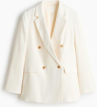 H&M Double-breasted Blazer in Cream at Nordstrom, Size Xx-Small
