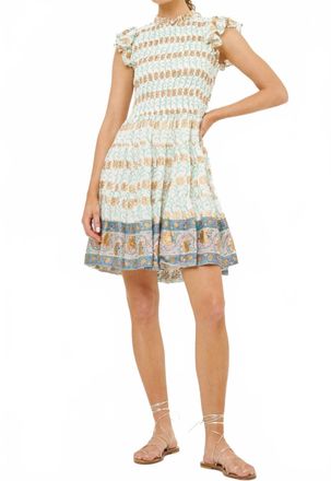 Oliphant Smocked Flirty Short Dress In Geneva Green
