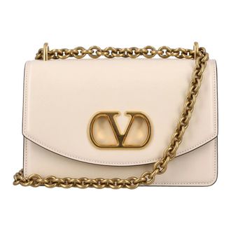Valentino Garavani Shoulder Bags, female, Beige, Size: ONE SIZE Small Leather Shoulder Bag with VLogo