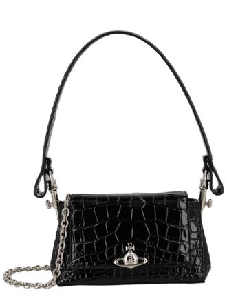 Vivienne Westwood Black Crocodile-Embossed Calf Leather Shoulder Bag