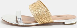 Aquazzura Silver/gold Leather Rendez Vous Flat Slides
