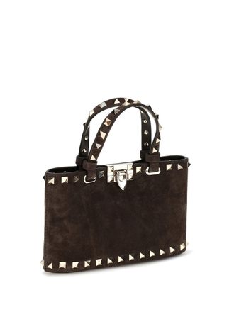 Valentino Garavani Womens Suede Rockstud Mini Handbag Ebony Brown Calf Leather Bos Taurus Handbags Hand Bags