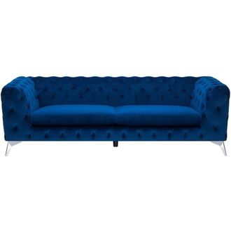 Beliani Sofa 3 Seater SOTRA Velvet Navy Blue