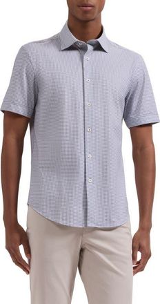 Bugatchi Miles OoohCotton Neat Dot Print Short Sleeve Button-Up Shirt in Mocha at Nordstrom, Size Xxx-Large