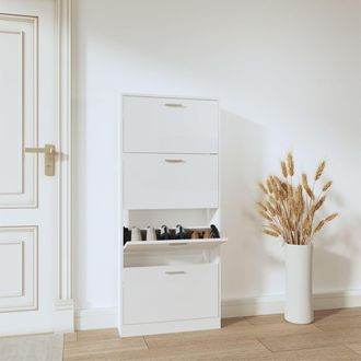 vidaXL Vidaxl - Mueble Zapatero Madera Contrachapada Blanco Brillo 59x17x150 Cm