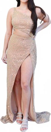 Sherri Hill Womens One Shoulder Prom Dress In Nude/silver