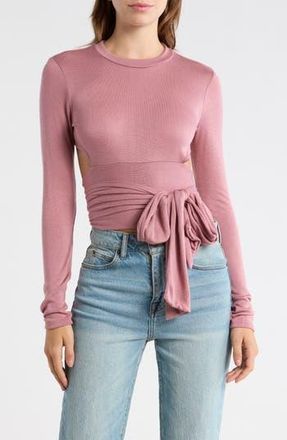 Go Couture Wrap Front Long Sleeve Top in Mauve Deep Interlock at Nordstrom Rack, Size X-Large