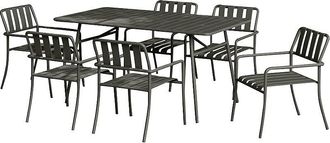 Vente-Unique Comedor de jard&iacute;n de metal: mesa de 160 cm y 6 sillas - Gris antracita - BIRMOS de MYLIA