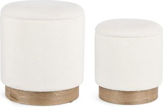 Konte Design Lote de 2 pufs blancos y madera de fresno