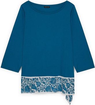 Fiorella Rubino Katoenen T-shirt met printrand - Dames - Longsleeves - Blauw - M - Katoen - Tops
