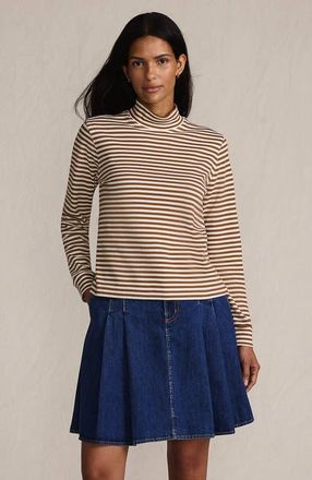Lands End Relaxed Cotton Long Sleeve Mock Turtleneck in Rich Ginger/ivory Stripe at Nordstrom, Size Large P