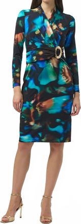 Joseph Ribkoff Abstract Print Faux Wrap Long Sleeves Dress In Black/multi