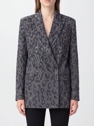 Pinko Blazer corto doppiopetto con stampa animalier e ricamo di strass