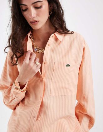 Lacoste Camicia a righe color fiori darancio in coordinato-Arancione