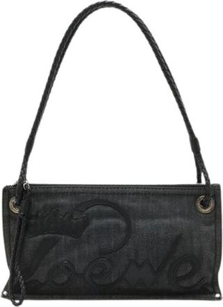Loewe Pre-owned Denim Leren Tote Bag - Dames - Vintage Schoudertas - Zwart - ONE Size - Denim - Vintage