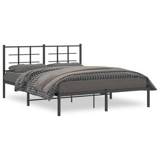 Berkfield Home Metal Bed Frame without Mattress with Headboard Black 150x200cm | Size: 150x200 cm