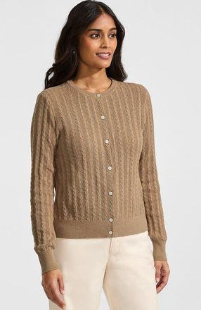 Lands End Cotton Pointelle Modern Cardigan Sweater in Vicuna Heather at Nordstrom, Size X-Small
