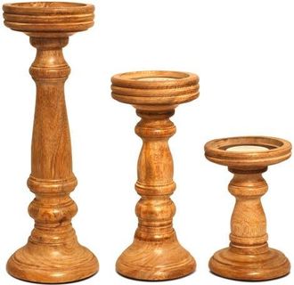 Mela Artisans Chennai Mango Wood Candle Holders - Set of 3 in Medium Polish Natural Wood at Nordstrom