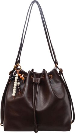 Generic Aukojoy Women PU Bucket Bag with Drawstring and Pendant Shoulder Bag for Travel Shopping Daily Use, coffee, 12.99x5.12x8.27Zoll