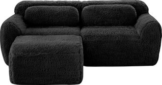 STILVORA Sof&aacute; Modular 2 Plazas En Tela Aterciopelada Con Taburete, Base Antideslizante, Sin Montaje, Asiento Amplio, Negro