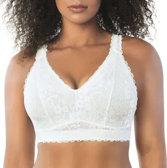 Affinitas Adriana Wire-Free Lace Bralette in Pearl White at Nordstrom, Size 42I
